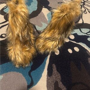 Faux Fur Heeled Boots - Brown